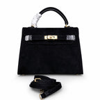 Kelly Sellier 22cm Noir Suede Leather Gold Hardware Women Mini Handbag