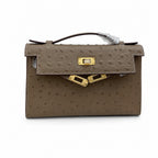 Mini Kelly II Sellier 19cm & 22cm Etoupe Ostrich Leather Gold Hardware Women Mini Handbag