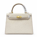 Kelly Sellier 25cm Craie Ostrich Gold Hardware Premium Women Shoulder Purse