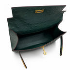 Mini Kelly II Sellier 19cm & 22cm Vert Fonce Ostrich Leather Gold Hardware Women Mini Handbag