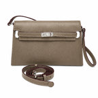 Kelly Elan 25 Underarm Baguette Bag, Genuine Top Layer Cowhide Goat Grain Leather, Silver Hardware Khaki Shoulder Handbag, Timeless Neutral Must-have Bag Elegant Versatile Daily Purse Size 25×6.5×15cm