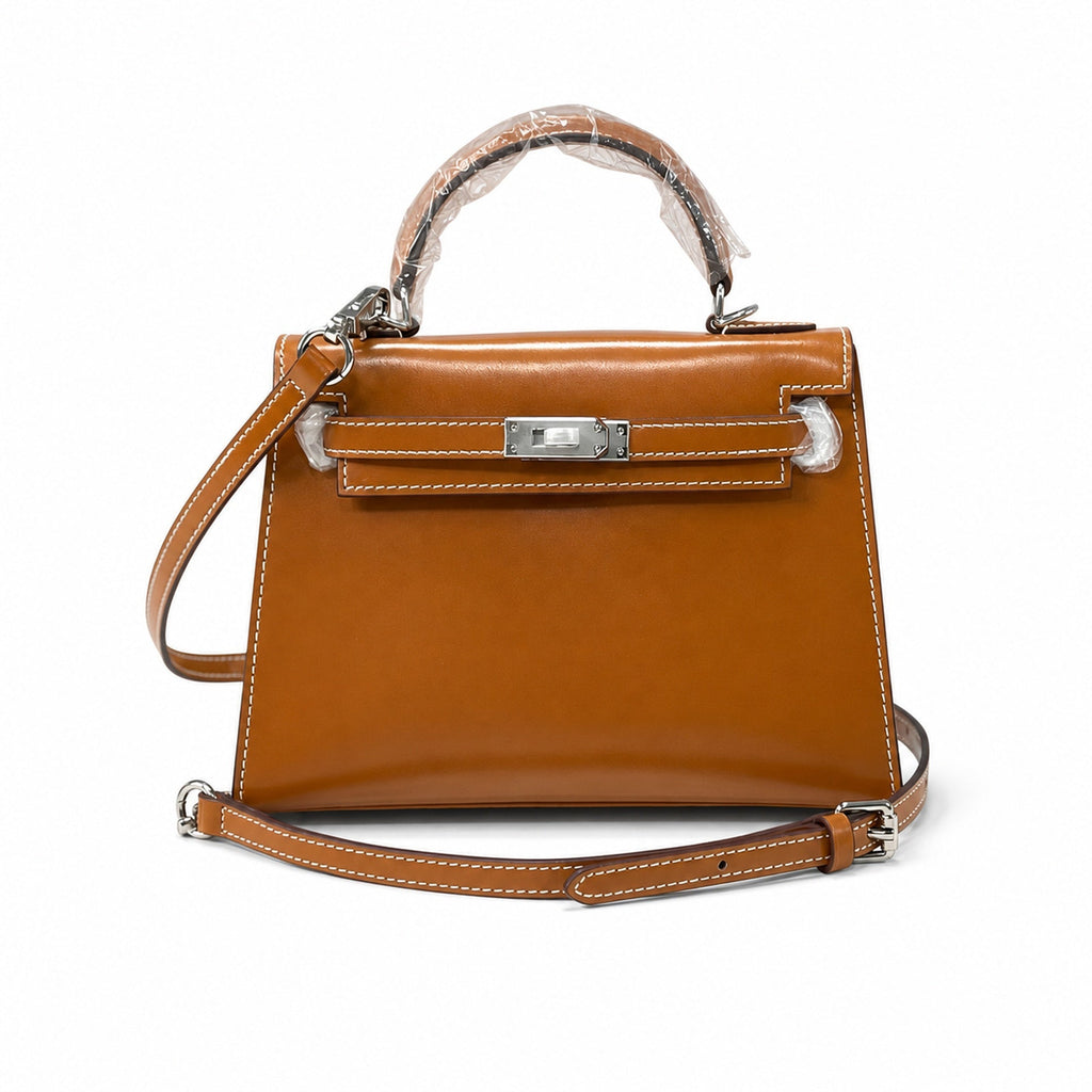 Kelly Sellier 19cm & 22cm & 25cm Gold Box Calf Leather Gold Hardware & Palladium Hardware Women Handbag