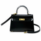 Kelly Sellier 19cm & 22cm & 25cm Noir Box Calf Leather Gold Hardware & Palladium Hardware Women Handbag