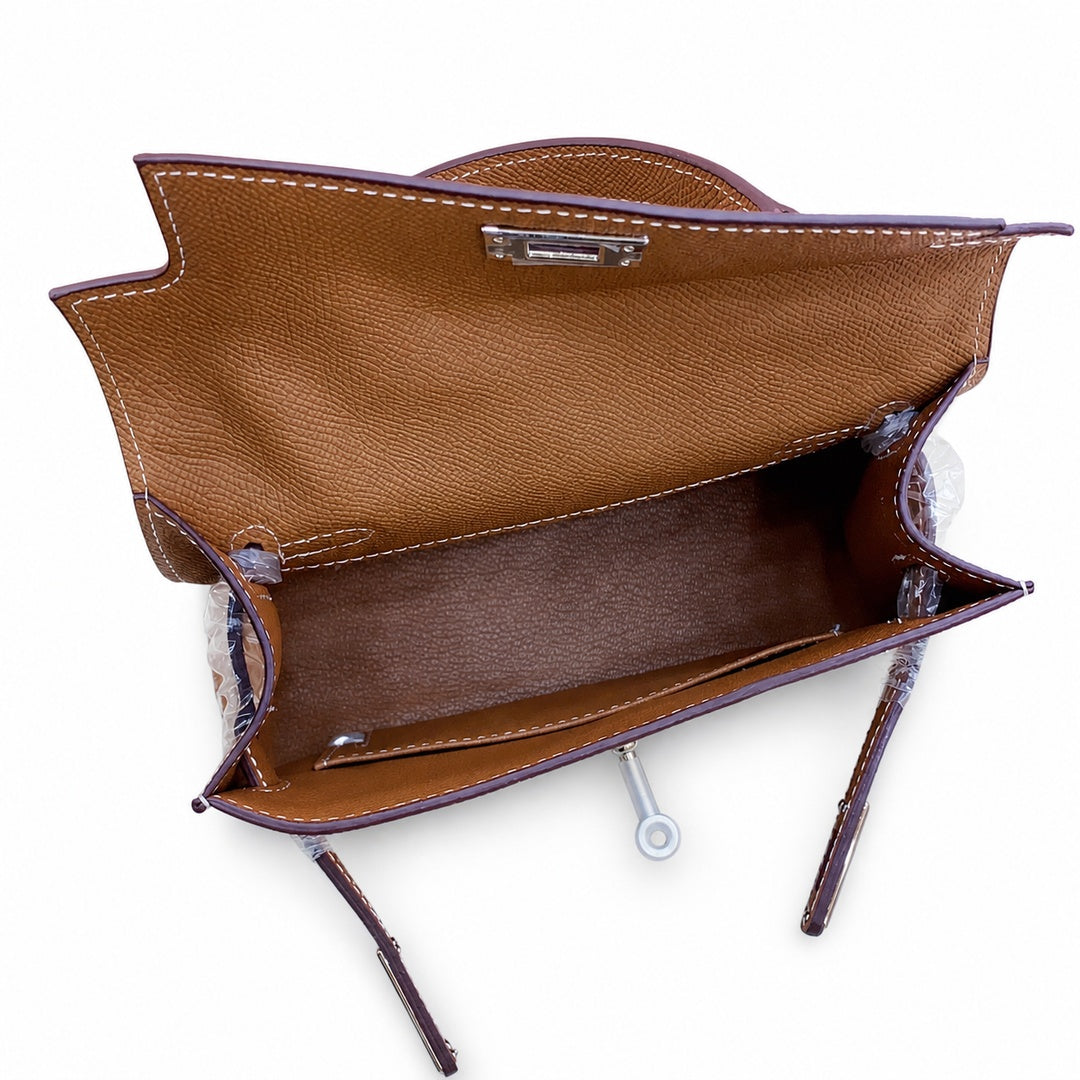 Mini Kelly II Sellier 19cm & 22cm Etoupe Epsom Leather Palladium Hardware Women Mini Handbag