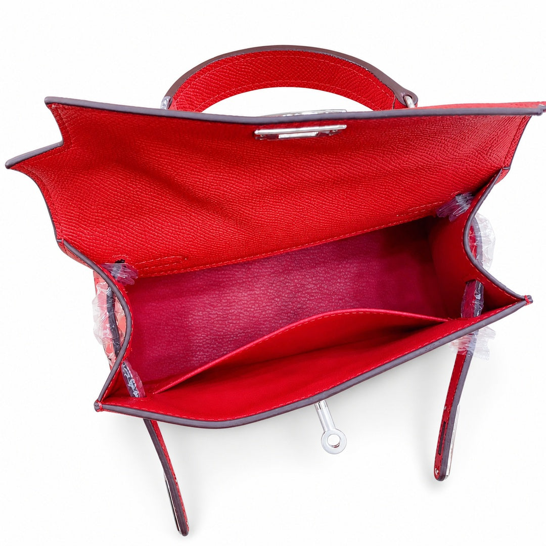 Mini Kelly II Sellier 19cm & 22cm Rouge Casaque Epsom Leather Palladium Hardware Women Mini Handbag