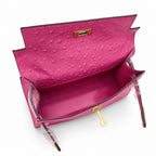 Mini Kelly Sellier 22cm Rose Tyrien Ostrich Leather Gold Hardware Women Mini Handbag