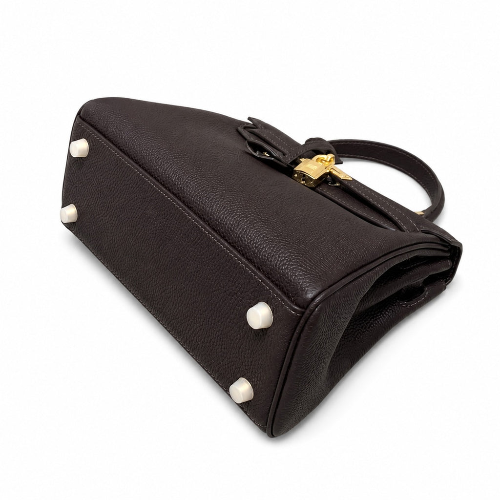 Kelly Sellier 20cm & 25cm & 28cm Marron Foncé Togo Leather Gold Hardware Women Handbag