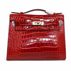 Kelly Pochette Rouge Casa Shiny Niloticus Crocodile Leather Gold Hardware Women Clutch Bag