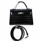 Kelly Sellier 19cm Noir Shiny Crocodile Leather Gold Hardware & Palladium Hardware Women Handbag