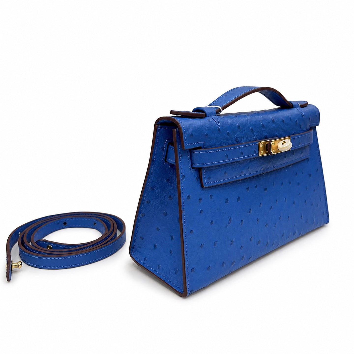 Mini Kelly Sellier 22cm Bleu Electrique Ostrich Leather Gold Hardware Women Mini Handbag