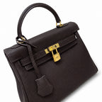 Kelly Sellier 20cm & 25cm & 28cm Marron Foncé Togo Leather Gold Hardware Women Handbag
