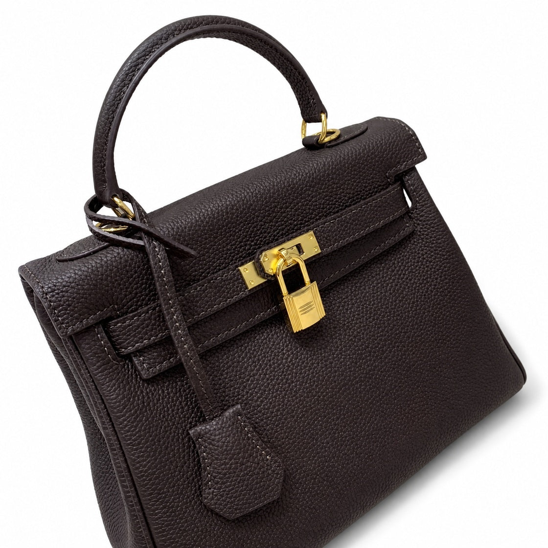 Kelly Sellier 20cm & 25cm & 28cm Marron Foncé Togo Leather Gold Hardware Women Handbag