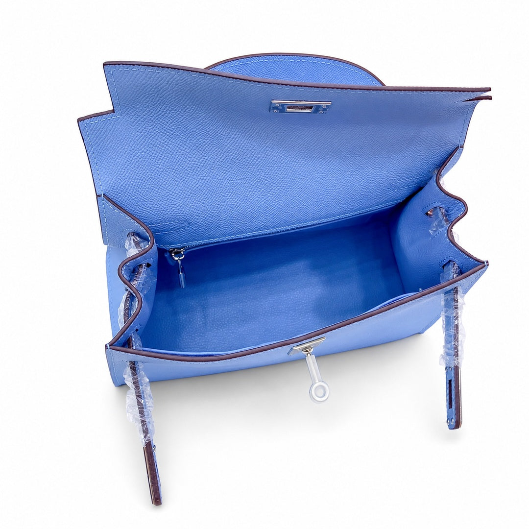 Kelly Sellier 25cm & 28cm Bleu Brume Epsom Leather Palladium Hardware Vintage Women Handbag
