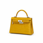 Kelly Sellier 19cm Jaune Ambre Shiny Crocodile Leather Gold Hardware & Palladium Hardware Women Handbag