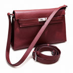 Kelly Elan 25 Underarm Baguette Bag, Genuine Top Layer Cowhide Goat Grain Leather, SilverHardware Vintage Wine Red Shoulder Handbag, Elegant Luxury Quiet Glam Daily Purse Size 25×6.5×15cm