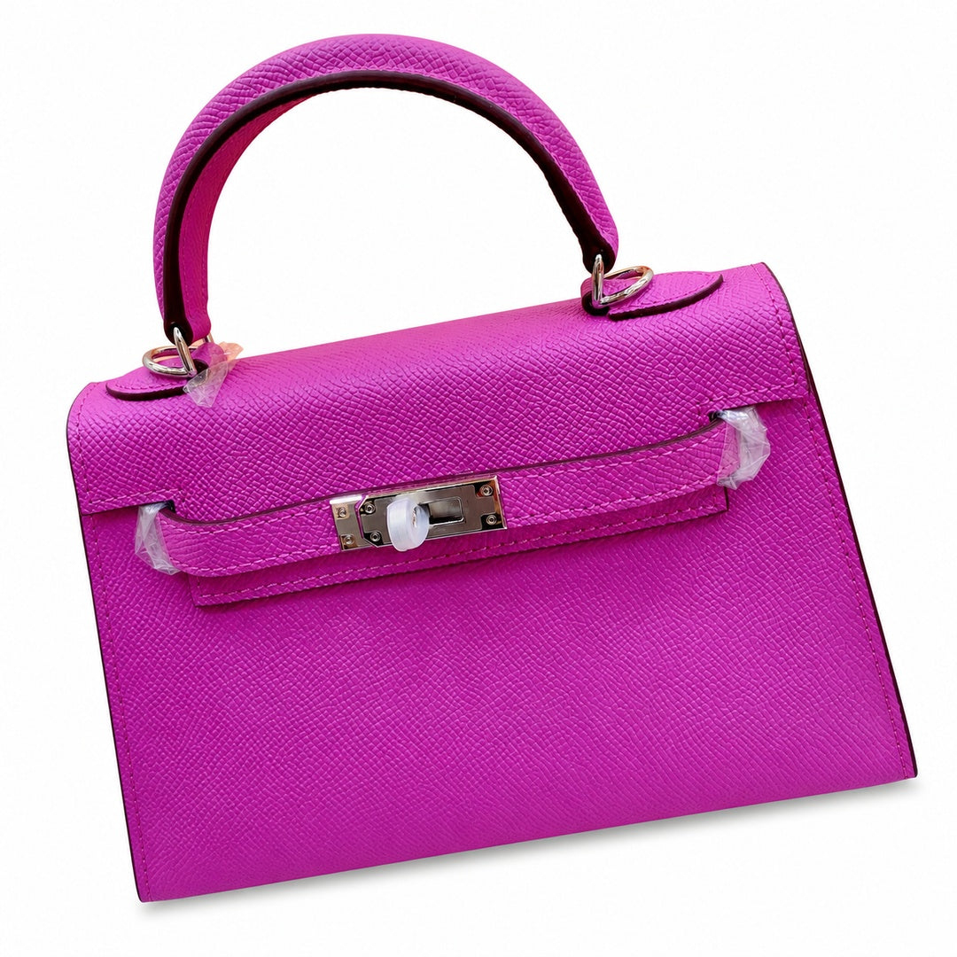 Mini Kelly II Sellier 19cm & 22cm Rose Pourpre Epsom Leather Palladium Hardware Women Mini Handbag