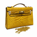 Kelly Pochette Jaune Ambre Shiny Niloticus Crocodile Leather Palladium Hardware Women Clutch Bag