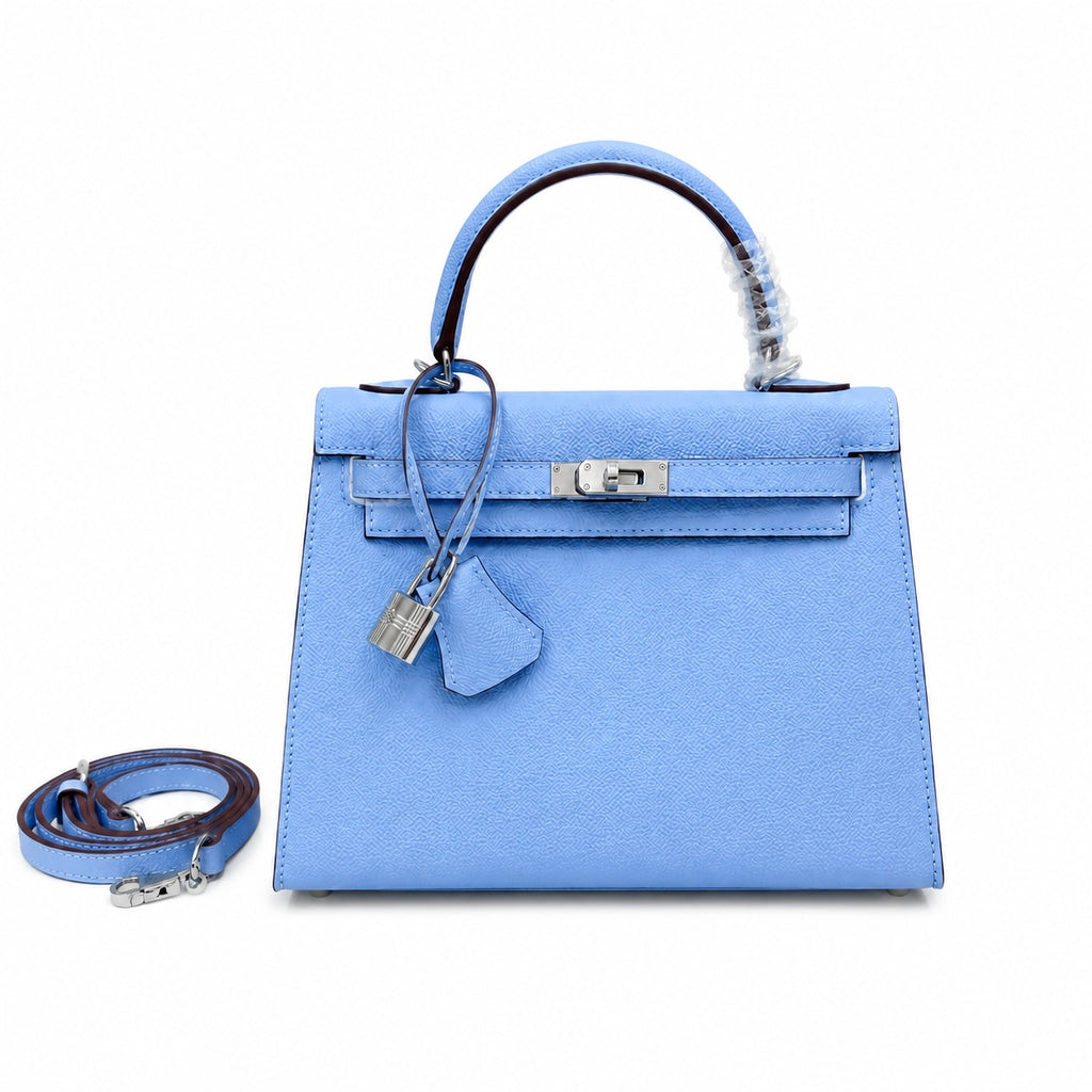 Kelly Sellier 25cm & 28cm Bleu Brume Epsom Leather Palladium Hardware Vintage Women Handbag