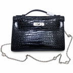 Kelly Pochette Noir Shiny Niloticus Crocodile Leather Palladium Hardware & Palladium Hardware Women Clutch Bag