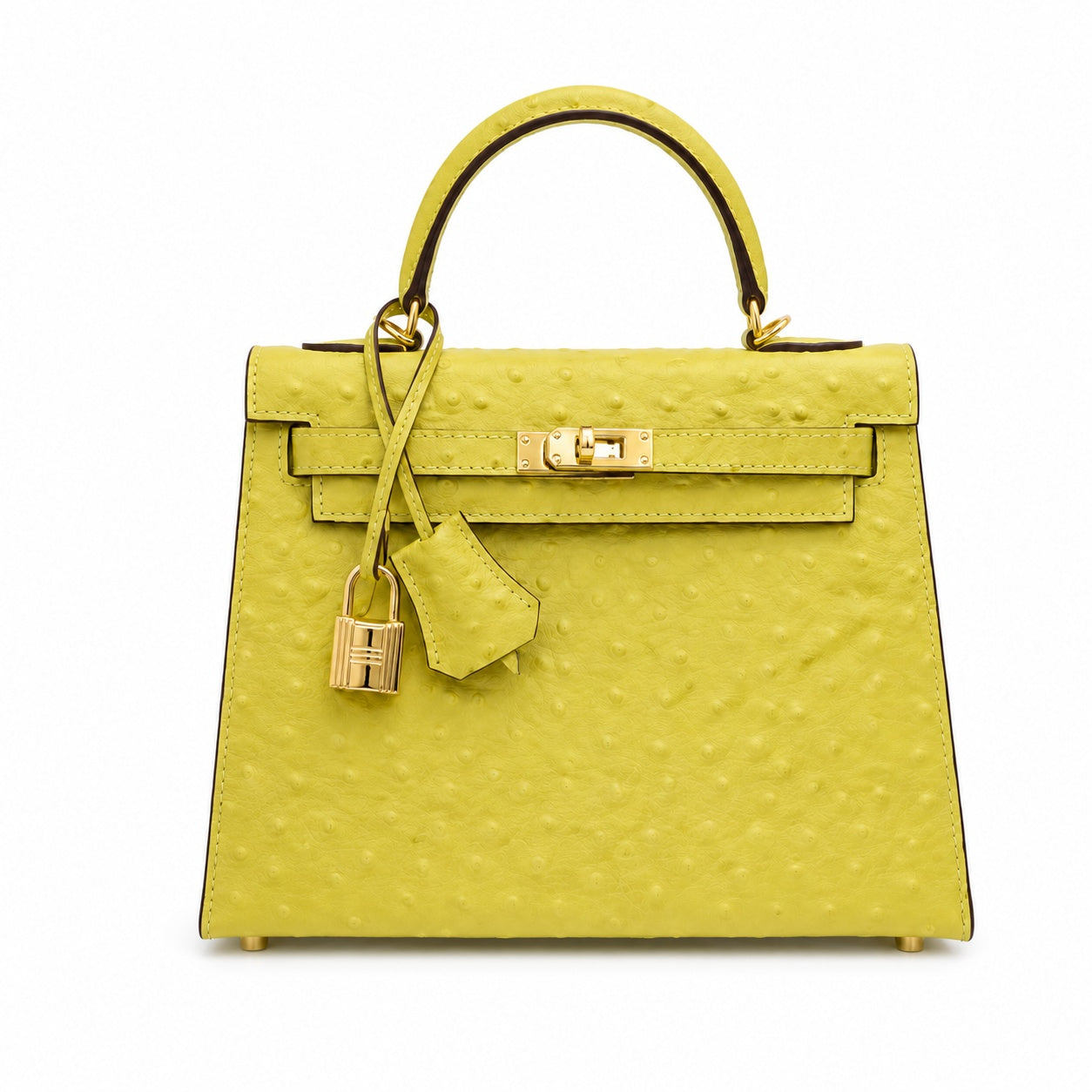 Kelly Sellier 25cm Jaune Poussin Ostrich Gold Hardware Designer Women Shoulder Handbag