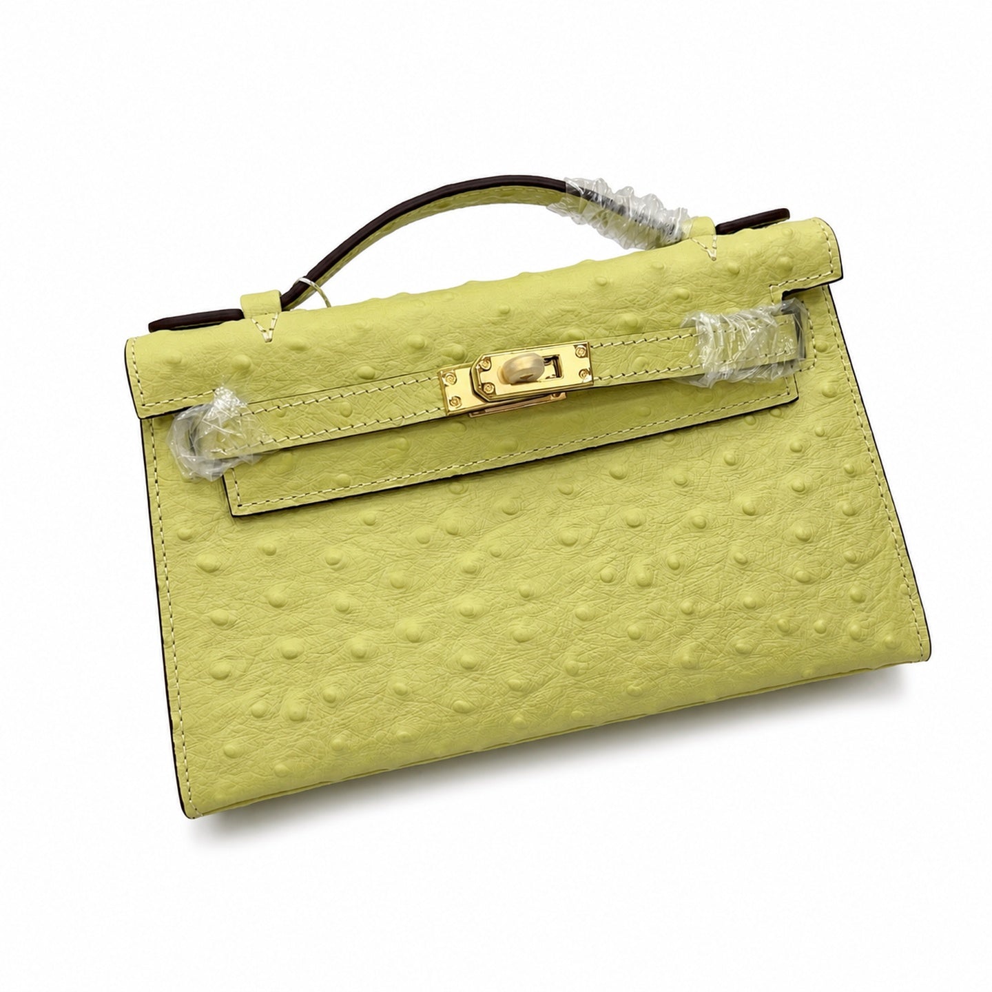 Mini Kelly II Sellier 19cm & 22cm Jaune Citron Ostrich Leather Gold Hardware Women Mini Handbag