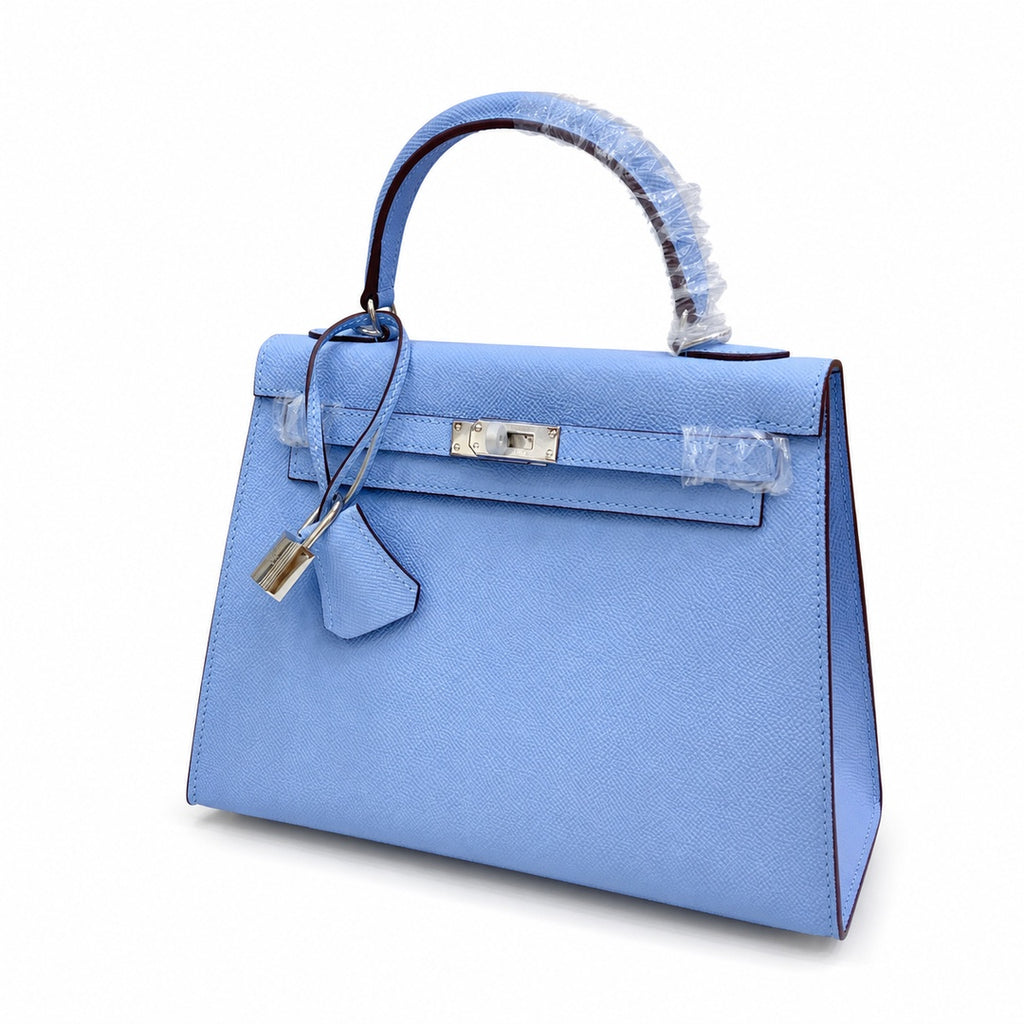 Kelly Sellier 25cm & 28cm Bleu Brume Epsom Leather Palladium Hardware Vintage Women Handbag