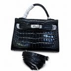 Kelly Sellier 19cm Noir Shiny Crocodile Leather Gold Hardware & Palladium Hardware Women Handbag