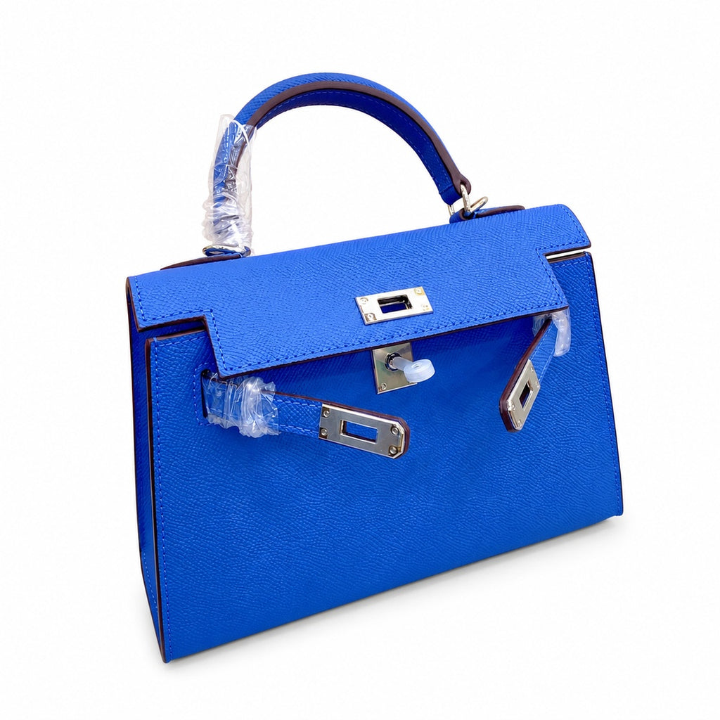 Mini Kelly II Sellier 19cm & 22cm Bleu Electrique Epsom Leather Palladium Hardware Women Mini Handbag With Extra Fabric Strap