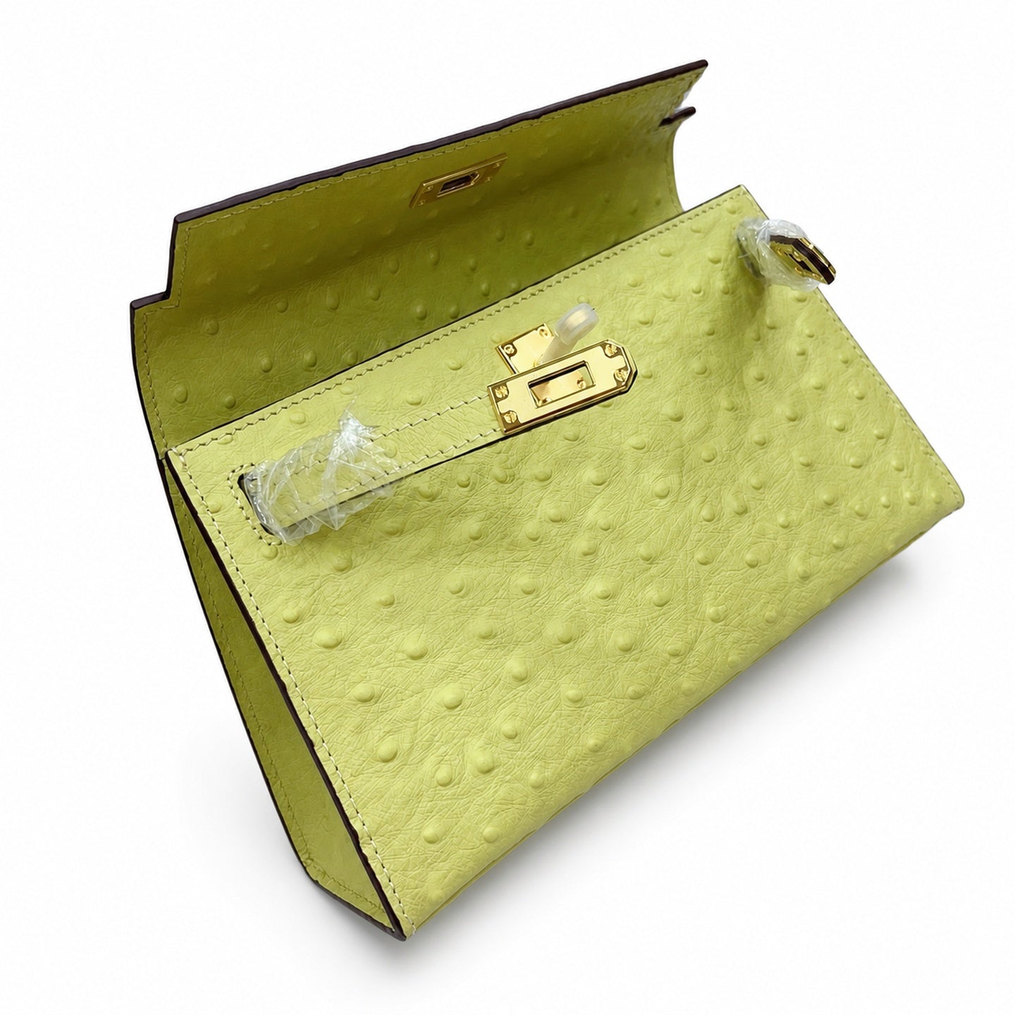 Mini Kelly II Sellier 19cm & 22cm Jaune Citron Ostrich Leather Gold Hardware Women Mini Handbag