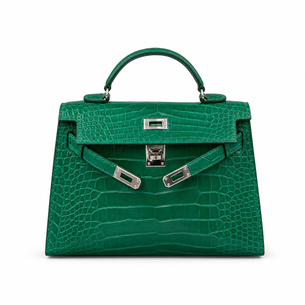 Kelly Pochette Vert Emeraude Shiny Niloticus Crocodile Leather Palladium Hardware Women Clutch Bag