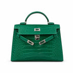 Kelly Pochette Vert Emeraude Shiny Niloticus Crocodile Leather Palladium Hardware Women Clutch Bag