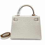 Kelly Sellier 25cm Craie Ostrich Gold Hardware Premium Women Shoulder Purse