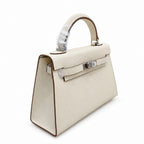 Mini Kelly II Sellier 19cm & 22cm Craie Epsom Leather Palladium Hardware Women Mini Handba