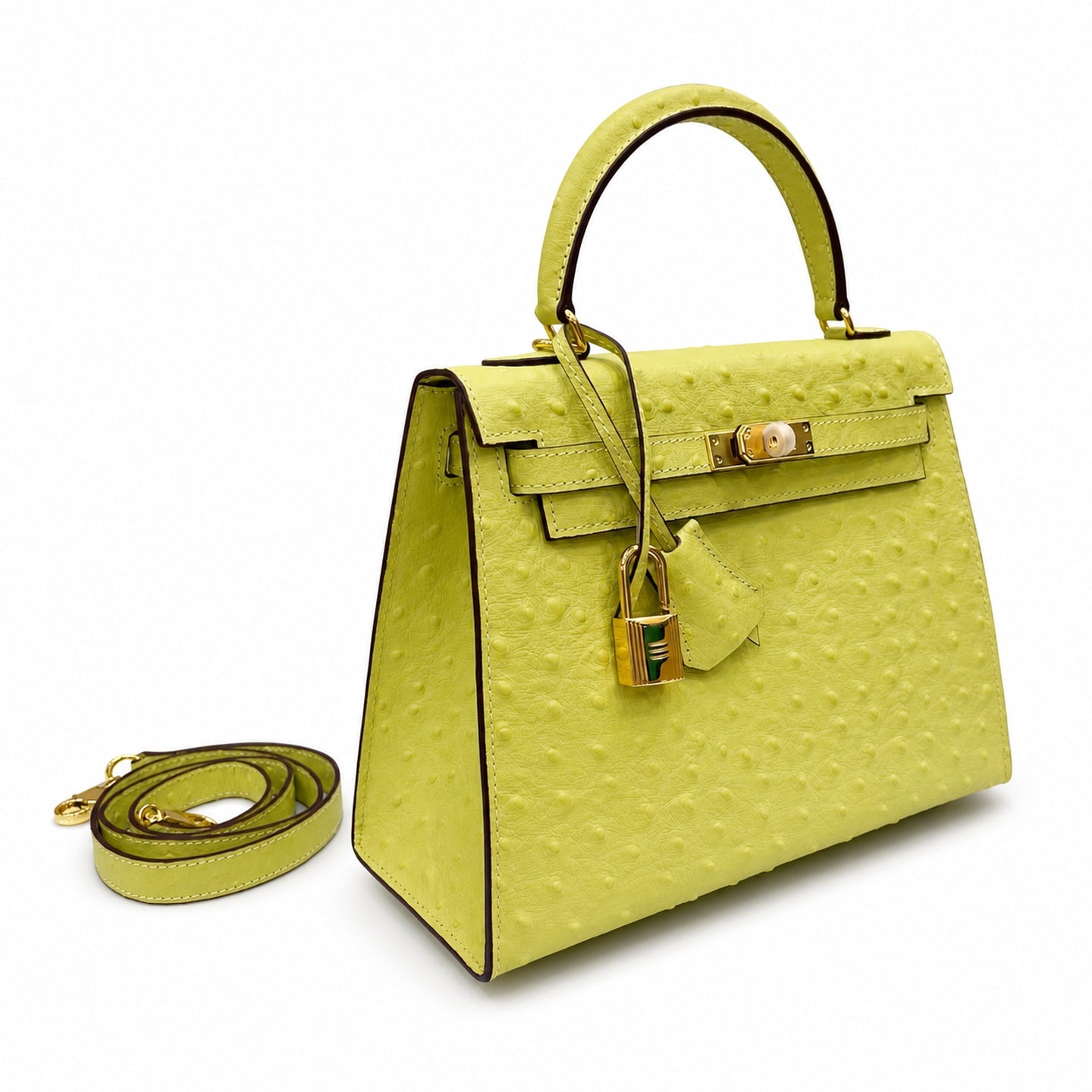 Kelly Sellier 25cm Jaune Poussin Ostrich Gold Hardware Designer Women Shoulder Handbag