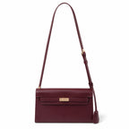 Kelly Elan 25 Underarm Baguette Bag, Genuine Top Layer Cowhide Goat Grain Leather, SilverHardware Vintage Wine Red Shoulder Handbag, Elegant Luxury Quiet Glam Daily Purse Size 25×6.5×15cm