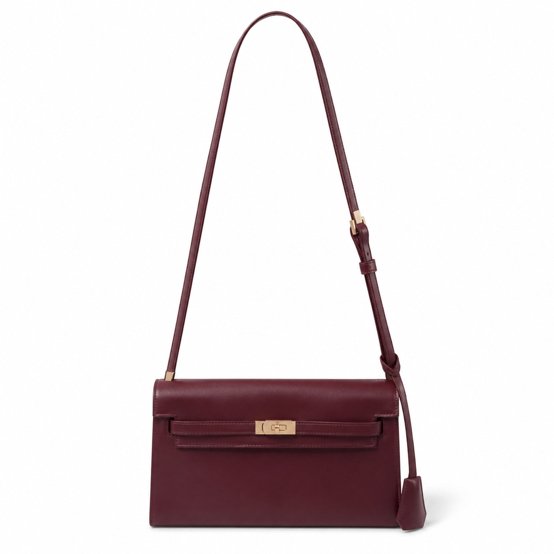 Kelly Elan 25 Underarm Baguette Bag, Genuine Top Layer Cowhide Goat Grain Leather, SilverHardware Vintage Wine Red Shoulder Handbag, Elegant Luxury Quiet Glam Daily Purse Size 25×6.5×15cm
