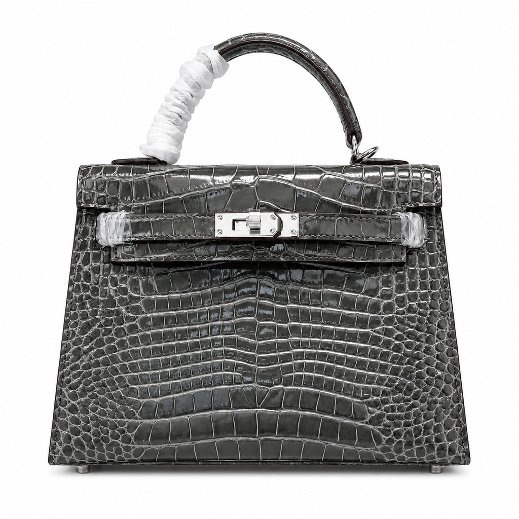 Kelly Sellier 22 Étoupe Shiny Alligator Silver Hardware