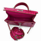 Kelly Sellier 19cm Fuchsia Shiny Crocodile Leather Gold Hardware & Palladium Hardware Women Handbag