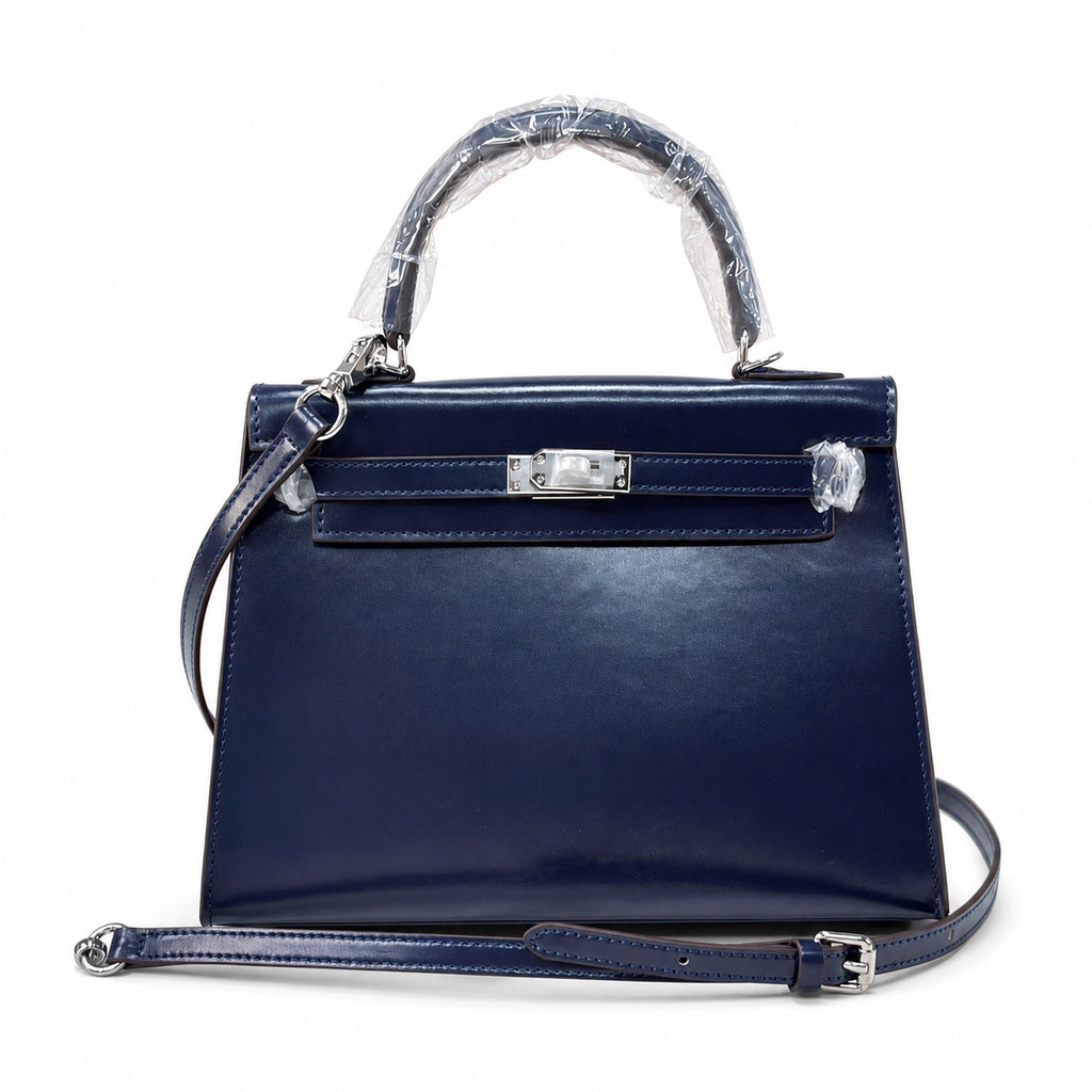 Kelly Sellier 19cm & 22cm & 25cm Bleu Nuit Box Calf Leather Gold Hardware & Palladium Hardware Women Handbag