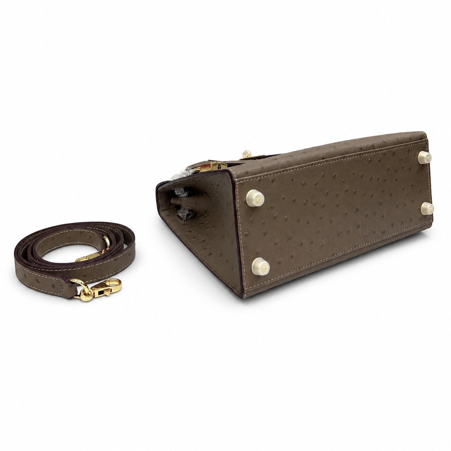 Hermès Kelly Sellier 25 Ostrich Etoupe Gold Hardware