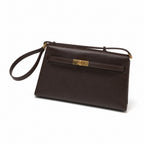 Kelly Elan 25 Underarm Baguette Bag, Genuine Top Layer Cowhide Goat Grain Leather, Gold Hardware Havane Brown Shoulder Purse, Low-key Old Money Vintage Style Daily Handbag Size 25×6.5×15cm