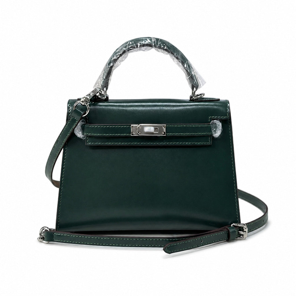 Kelly Sellier 19cm & 22cm & 25cm Vert Fonce Box Calf Leather Gold Hardware & Palladium Hardware Women Handbag