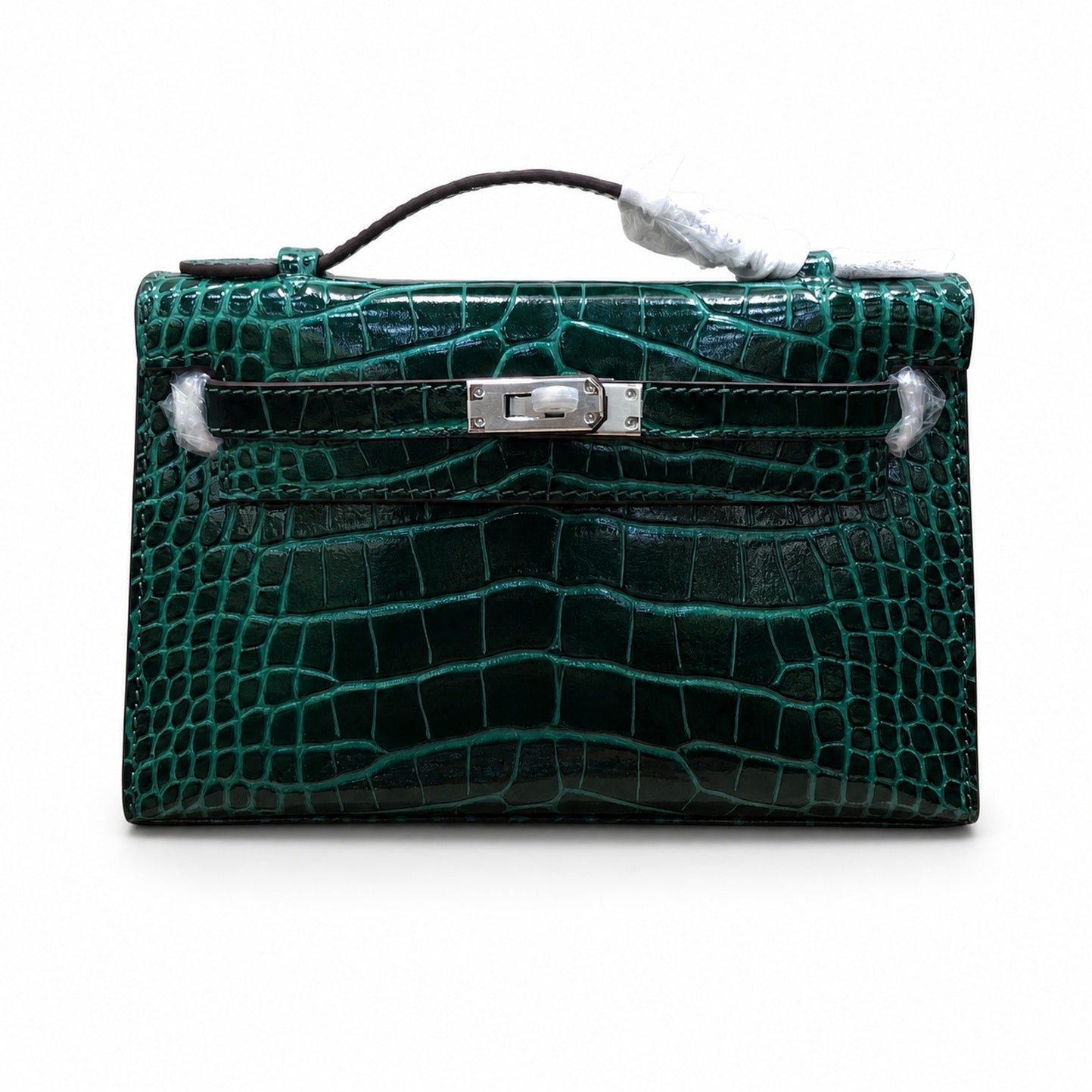 Kelly Pochette Vert Emeraude Shiny Niloticus Crocodile Leather Palladium Hardware Women Clutch Bag
