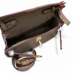 Kelly Elan 25 Genuine Goat Grain Top Layer Cowhide Shoulder Bag, Gold Hardware Neutral Khaki Faux Kelly Baguette Underarm Bag, 25×6.5×15cm Elegant Commute Handbag for Women All Season Match