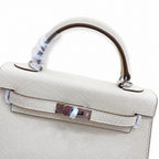 Mini Kelly II Sellier 19cm & 22cm Craie Epsom Leather Palladium Hardware Women Mini Handba