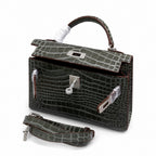 Kelly Sellier 19cm Gris Elephant Shiny Crocodile Leather Gold Hardware & Palladium Hardware Women Handbag