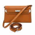 Kelly Elan 25 Underarm Baguette Bag, Genuine Top Layer Cowhide Goat Grain Leather, Silver Hardware Caramel Brown Shoulder Purse, Vintage Classic Fall Winter Must-Have Handbag Size 25×6.5×15cm