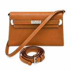 Kelly Elan 25 Underarm Baguette Bag, Genuine Top Layer Cowhide Goat Grain Leather, Silver Hardware Caramel Brown Shoulder Purse, Vintage Classic Fall Winter Must-Have Handbag Size 25×6.5×15cm