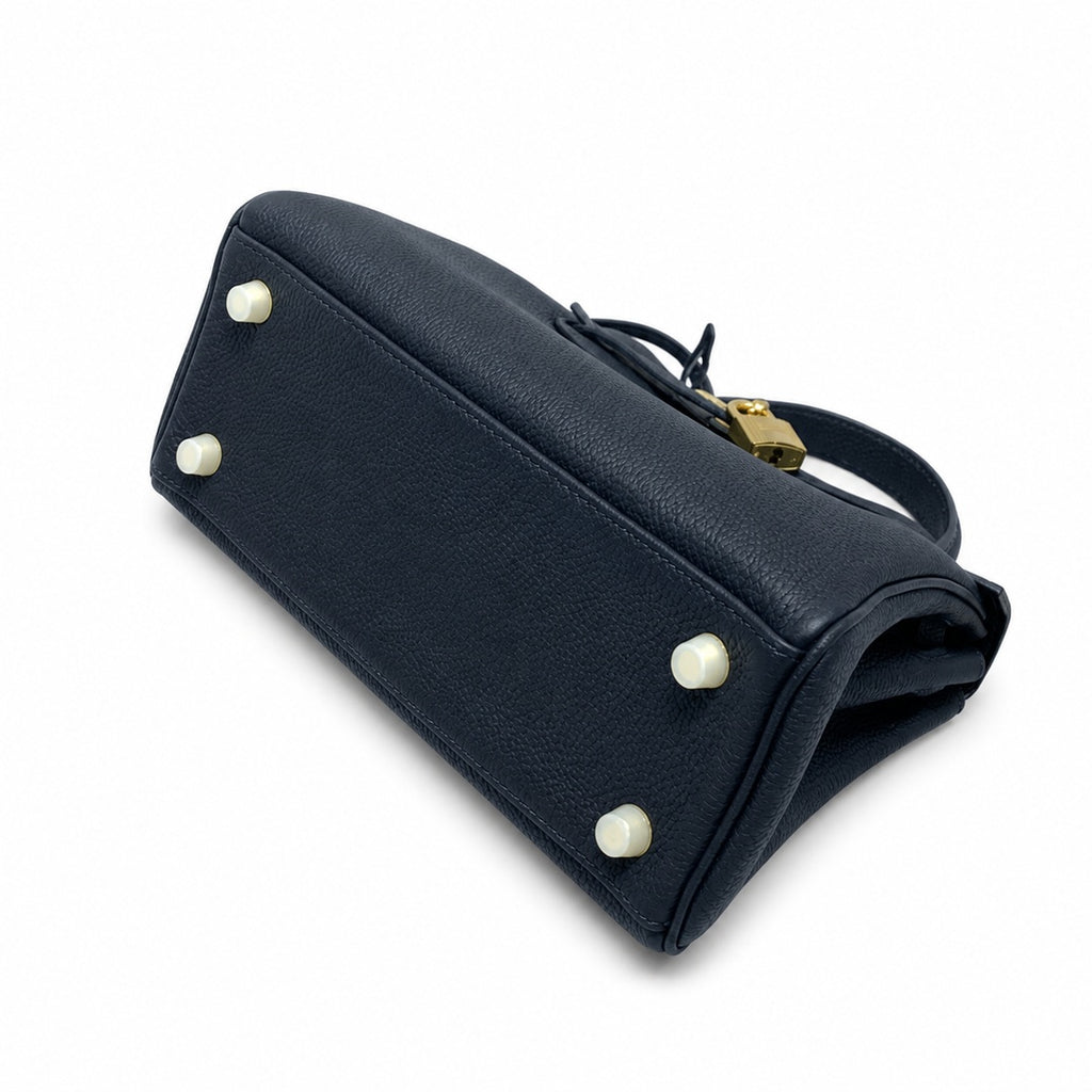 Kelly Sellier 20cm & 25cm & 28cm Bleu Nuit Togo Leather Gold Hardware Women Handbag