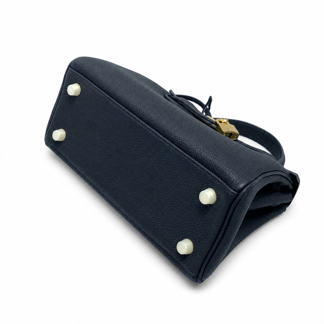 Kelly Sellier 20cm & 25cm & 28cm Bleu Nuit Togo Leather Gold Hardware Women Handbag